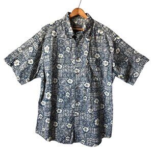 Woolrich Vintage Navy Tropical Fish Print Short Sleeve Button-Up Shirt Cotton XL